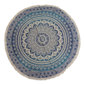 Telo rotondo in cotone con mandala (130 cm) – Blu Classico