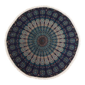 Telo rotondo in cotone con mandala (130 cm) – Toni Blu Pavone