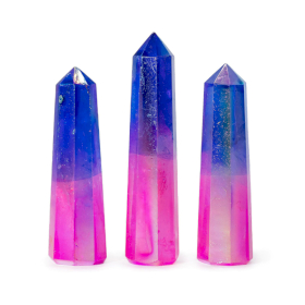 3x Obelisco in Pietra Semipreziosa circa 9 cm – Quarzo Aura Cristallo – Rosa e Blu
