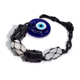 Ciondolo da Appendere – Tormalina Nera & Selenite Levigata – Occhio Protettivo