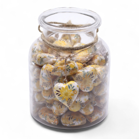 50x Cuori Decorativi in Legno – Yellow Floral (50 pz) – in Barattolo Espositore