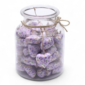 50x Cuori Decorativi in Legno – Purple Flower (50 pz) – in Barattolo Espositore