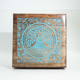 Cofanetto Quadrato 25x25x10 cm - Albero della Bodhi Azzurro