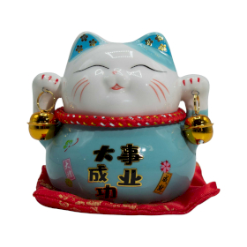 Salvadanaio Gatto Portafortuna in Ceramica - Blu