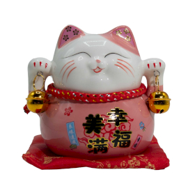 Salvadanaio Gatto Portafortuna in Ceramica - Rosa