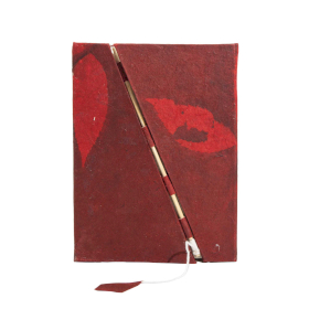 Taccuino in Carta Lokta Floreale Rosso (15x12 cm) – Chiusura in Bambù - 45 Pagine