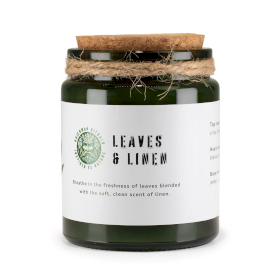 Candela di Soia con Stoppino in Legno – Foglie e Lino