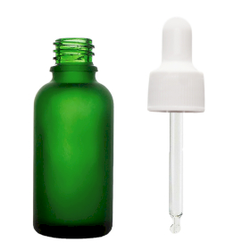 88x Bottiglie in Vetro Verde Satinato da 50ml con Pipette Bianche