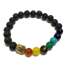 4x Braccialetti in Pietra Lavica -  Chakra Buddha