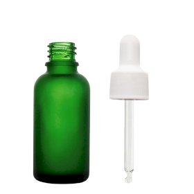 110x Bottiglie in Vetro Verde Satinato da 30ml con Pipette Bianche