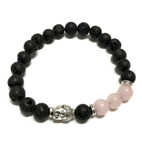 4x Braccialetti in Pietra Lavica - Buddha Quarzo Rosa