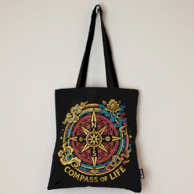 10x Iconic Tote Bag - Bussola della Vita - Nera 6oz (40x36 cm)