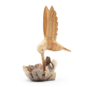 Scultura Artigianale in Legno Parasite - Colibrì che Beve Nettare