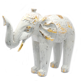 Elefante Intagliato in Legno - Oro e Bianco