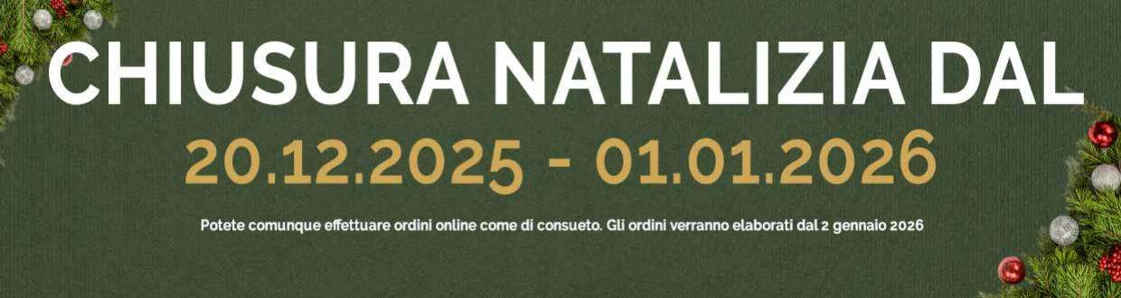 I nostri magazzini e uffici saranno chiusi tra 21/12/2024 al 01/01/2025
