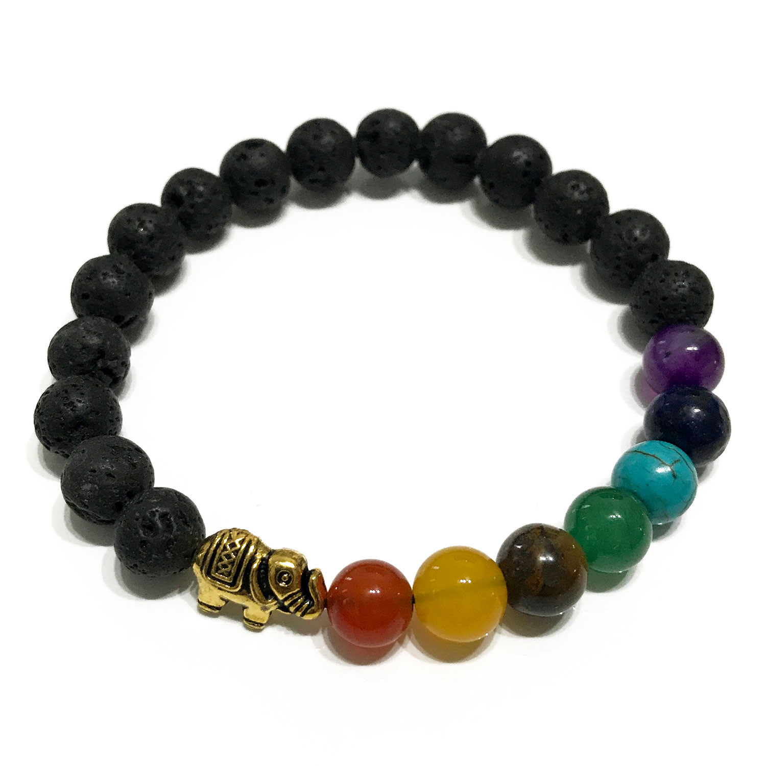 Bracciale Elastico Con 7 Pietre Per Chakra, Braccialetti In Pietra Lavica E Lapislazzoli, Unisex, Regalo Benessere (Lapislazzuli)
